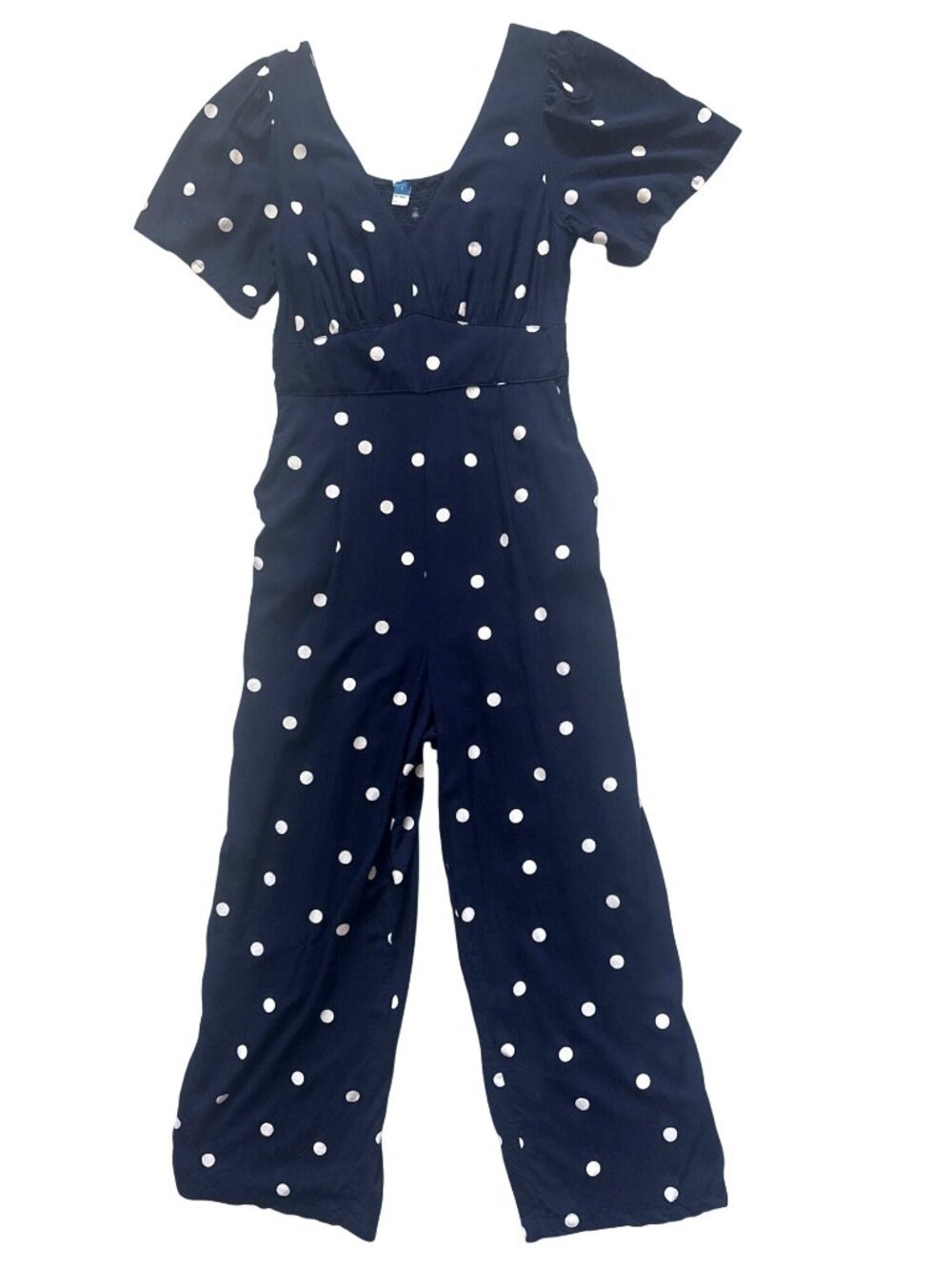 Old Navy Womens Navy Polka Dot Jumpsuit Short Sleeves Pockets Size L Casual Chic